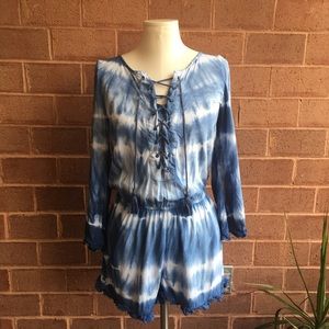 American Eagle Blue Tie-Dye Long Sleeve Romper